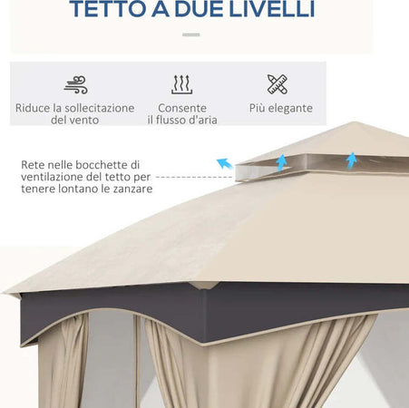 Gazebo-da-Giardino-3x3m-in-Acciaio-con-Doppio-Tettuccio-e-Tende,-Beige-e-Grigio-84C-368V00BG
