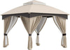 Gazebo-da-Giardino-3x3m-in-Acciaio-con-Doppio-Tettuccio-e-Tende,-Beige-e-Grigio-84C-368V00BG