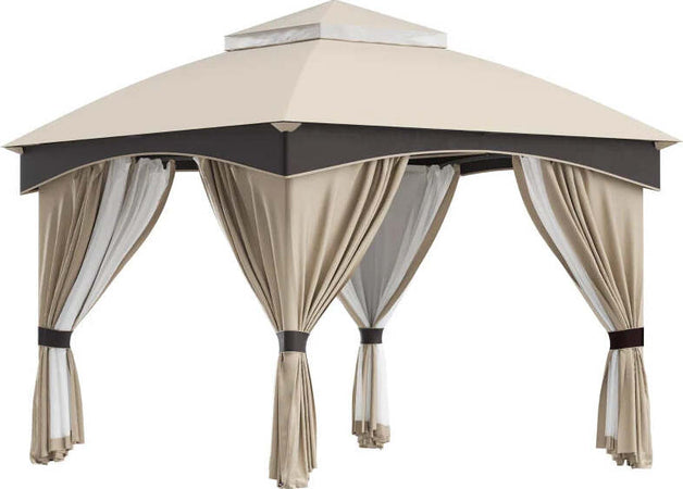 Gazebo-da-Giardino-3x3m-in-Acciaio-con-Doppio-Tettuccio-e-Tende,-Beige-e-Grigio-84C-368V00BG