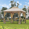 Gazebo-da-Giardino-3x3m-in-Metallo-con-Zanzariere-e-Tettuccio-in-Poliestere,-Beige-84C-005
