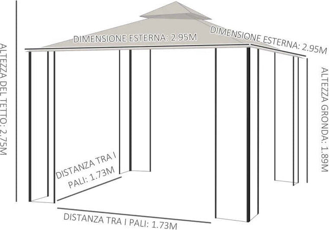 Gazebo-da-Giardino-3x3m-in-Metallo-con-Zanzariere-e-Tettuccio-in-Poliestere,-Beige-84C-005