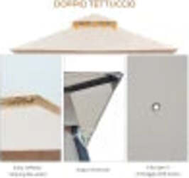Gazebo-da-Giardino-3x3m-in-Metallo-con-Zanzariere-e-Tettuccio-in-Poliestere,-Beige-84C-005