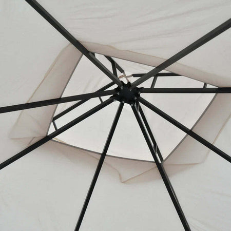 Gazebo-da-Giardino-3x3m-in-Metallo-con-Zanzariere-e-Tettuccio-in-Poliestere,-Beige-84C-005