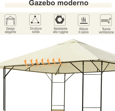 Gazebo-da-Giardino-3x3m-in-Metallo-Nero-con-Tettuccio-Crema-01-0867
