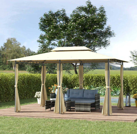 Gazebo-da-Giardino-3x4-m-con-Tende-e-Tetto-a-2-Livelli-Bianco-Crema-01-0154