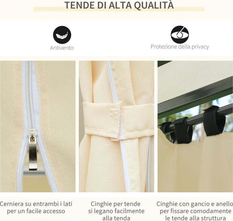 Gazebo-da-Giardino-3x4-m-con-Tende-e-Tetto-a-2-Livelli-Bianco-Crema-01-0154