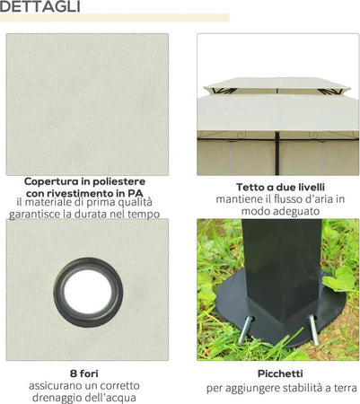 Gazebo-da-Giardino-3x4-m-con-Tende-e-Tetto-a-2-Livelli-Bianco-Crema-01-0154