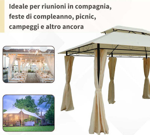 Gazebo-da-Giardino-3x4-m-con-Tende-e-Tetto-a-2-Livelli-Bianco-Crema-01-0154
