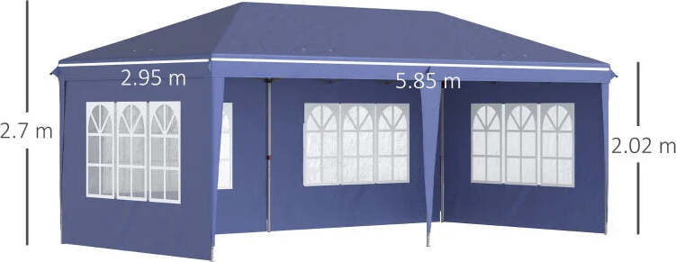 Gazebo-da-Giardino-6x3-m-Regolabile-in-Altezza-con-Pareti-Removibili,-in-Acciaio-e-Poliestere,-Blu-84C-431V00BU