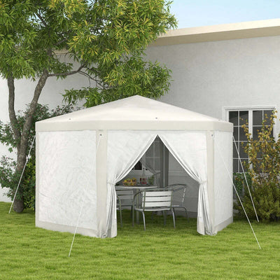 Gazebo-da-Giardino-Esagonale-con-Doppio-Ingresso,-in-Metallo-e-Poliestere,-3.94x3.94x2.5-m,-Crema-84C-044V02CW