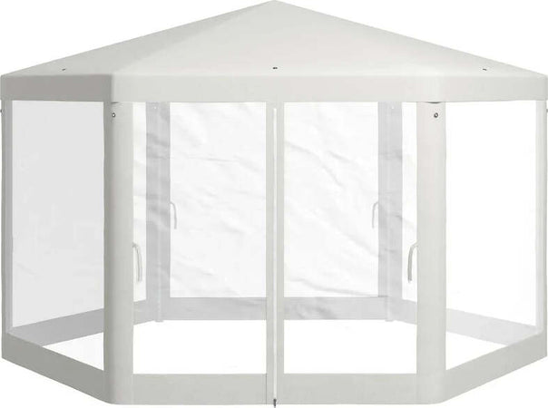 Gazebo-da-Giardino-Esagonale-con-Doppio-Ingresso,-in-Metallo-e-Poliestere,-3.94x3.94x2.5-m,-Crema-84C-044V02CW