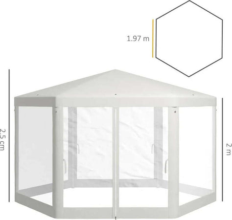 Gazebo-da-Giardino-Esagonale-con-Doppio-Ingresso,-in-Metallo-e-Poliestere,-3.94x3.94x2.5-m,-Crema-84C-044V02CW