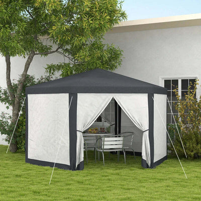 Gazebo-da-Giardino-Esagonale-con-Doppio-Ingresso,-in-Metallo-e-Poliestere,-3.94x3.94x2.5-m,-Grigio-84C-044V02CG