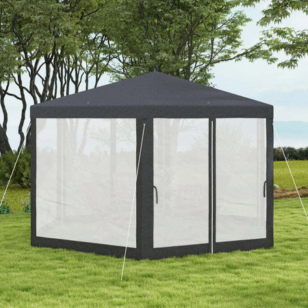 Gazebo-da-Giardino-Esagonale-con-Doppio-Ingresso,-in-Metallo-e-Poliestere,-3.94x3.94x2.5-m,-Grigio-84C-044V02CG