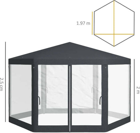 Gazebo-da-Giardino-Esagonale-con-Doppio-Ingresso,-in-Metallo-e-Poliestere,-3.94x3.94x2.5-m,-Grigio-84C-044V02CG