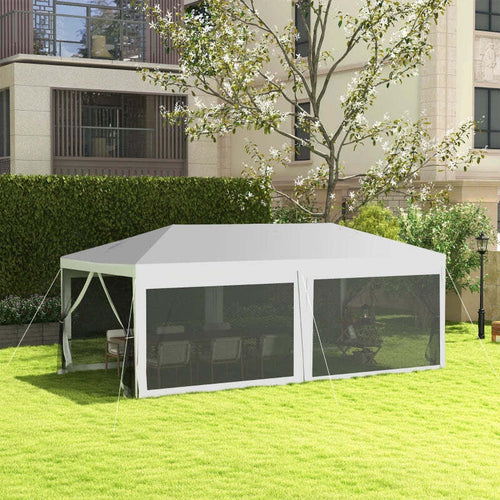 Gazebo-da-Giardino-per-Feste-con-6-Pareti-Rimovibili-a-Zanzariera,-582x295x255cm,-Bianco-84C-023V02WT