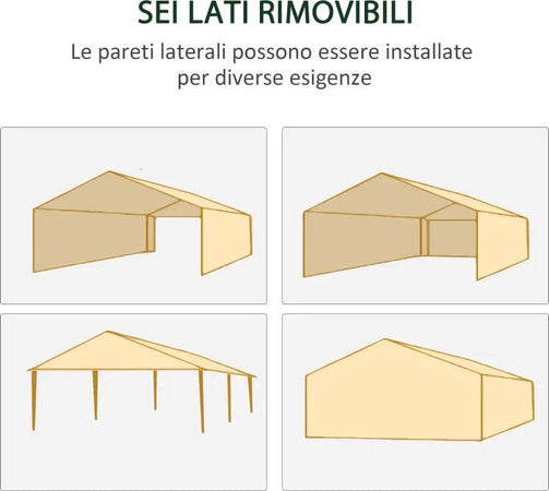 Gazebo-da-Giardino-per-Feste-con-6-Pareti-Rimovibili-a-Zanzariera,-582x295x255cm,-Bianco-84C-023V02WT