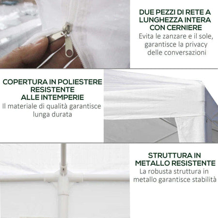 Gazebo-da-Giardino-per-Feste-con-6-Pareti-Rimovibili-a-Zanzariera,-582x295x255cm,-Bianco-84C-023V02WT