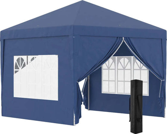 Gazebo-da-Giardino-Pieghevole-con-Corde-e-Picchetti-Inclusi,-2.95x2.95x2.58-m,-Blu-84C-430V00BU