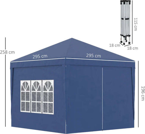 Gazebo-da-Giardino-Pieghevole-con-Corde-e-Picchetti-Inclusi,-2.95x2.95x2.58-m,-Blu-84C-430V00BU