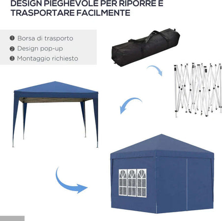 Gazebo-da-Giardino-Pieghevole-con-Corde-e-Picchetti-Inclusi,-2.95x2.95x2.58-m,-Blu-84C-430V00BU