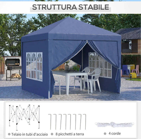 Gazebo-da-Giardino-Pieghevole-con-Corde-e-Picchetti-Inclusi,-2.95x2.95x2.58-m,-Blu-84C-430V00BU