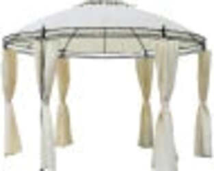 Gazebo-da-Giardino-Rotondo-con-Doppio-Tettuccio,-Cinghie-e-Tende,-Ø3.5x2.8m,-Bianco-84C-088CW