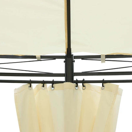 Gazebo-da-Giardino-Rotondo-con-Doppio-Tettuccio,-Cinghie-e-Tende,-Ø3.5x2.8m,-Bianco-84C-088CW