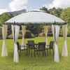 Gazebo-da-Giardino-Rotondo-con-Doppio-Tettuccio,-Cinghie-e-Tende,-Ø3.5x2.8m,-Bianco-84C-088CW