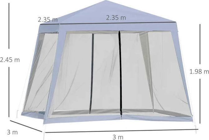 Gazebo-Impermeabile-con-Zanzariere-da-Giardino-Esterno-Tendone-in-Poliestere-3-x-3-x-2.45-m-Grigio-84C-090GY