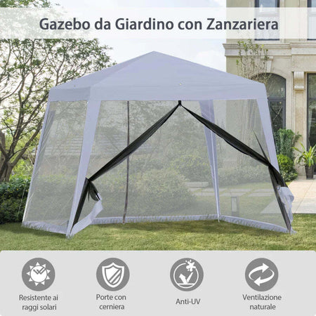 Gazebo-Impermeabile-con-Zanzariere-da-Giardino-Esterno-Tendone-in-Poliestere-3-x-3-x-2.45-m-Grigio-84C-090GY
