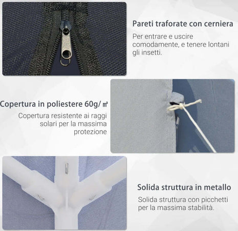 Gazebo-Impermeabile-con-Zanzariere-da-Giardino-Esterno-Tendone-in-Poliestere-3-x-3-x-2.45-m-Grigio-84C-090GY