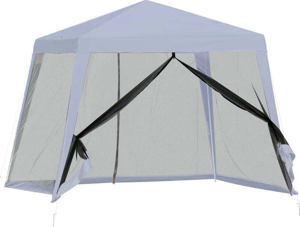 Gazebo-Impermeabile-con-Zanzariere-da-Giardino-Esterno-Tendone-in-Poliestere-3-x-3-x-2.45-m-Grigio-84C-090GY