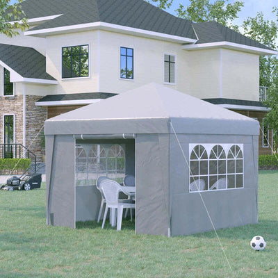 Gazebo-Pieghevole-3x3-m-con-Altezza-Regolabile,-con-Design-Pop-Up-e-Finestre,-Bianco-84C-398V01WT