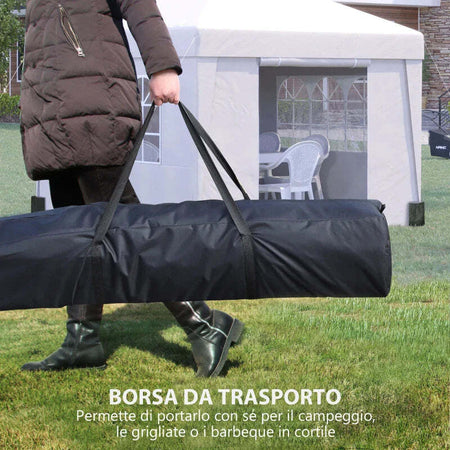 Gazebo-Pieghevole-3x3-m-con-Altezza-Regolabile,-con-Design-Pop-Up-e-Finestre,-Bianco-84C-398V01WT