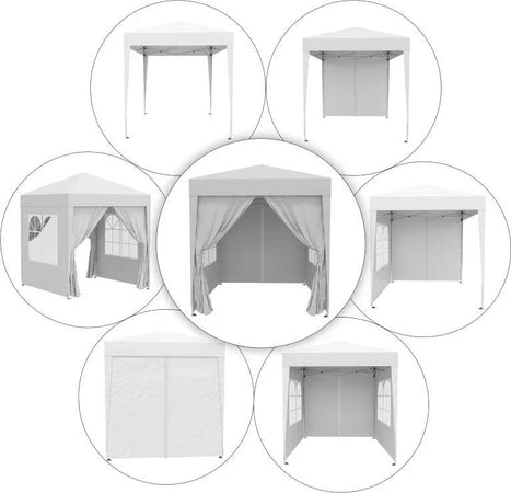 Gazebo-Pieghevole-Pop-Up-2x2-m-con-4-Pareti-Rimovibili-in-Poliestere-e-Acciaio,-Bianco-100110-066W