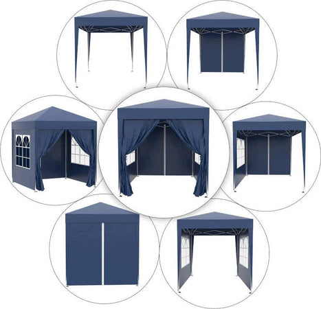 Gazebo-Pieghevole-Pop-Up-2x2-m-con-4-Pareti-Rimovibili-in-Poliestere-e-Acciaio,-Blu-100110-066B