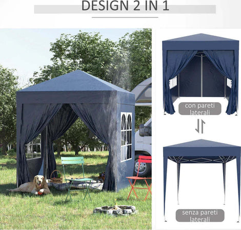 Gazebo-Pieghevole-Pop-Up-2x2-m-con-4-Pareti-Rimovibili-in-Poliestere-e-Acciaio,-Blu-100110-066B