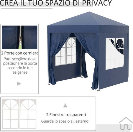 Gazebo-Pieghevole-Pop-Up-2x2-m-con-4-Pareti-Rimovibili-in-Poliestere-e-Acciaio,-Blu-100110-066B