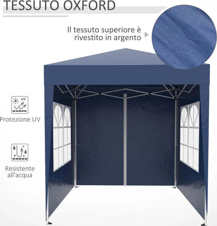 Gazebo-Pieghevole-Pop-Up-2x2-m-con-4-Pareti-Rimovibili-in-Poliestere-e-Acciaio,-Blu-100110-066B