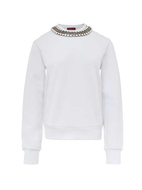 Gucci Felpa Bianca con Collo Gioiello da donna