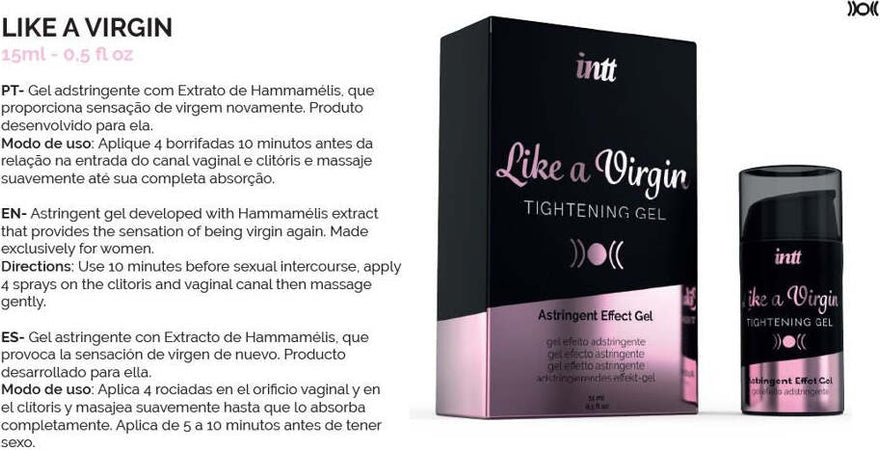 Gel Lubrificante Intimo Astringente Intt Like A Virgin Gel Donna Astringente Vagina 15 ml Salute e cura della persona/Erotismo e contraccezione/Prodotti per igiene e ausilio erotico/Lubrificanti e gel stimolanti Kondorama - Martinsicuro, Commerciovirtuoso.it