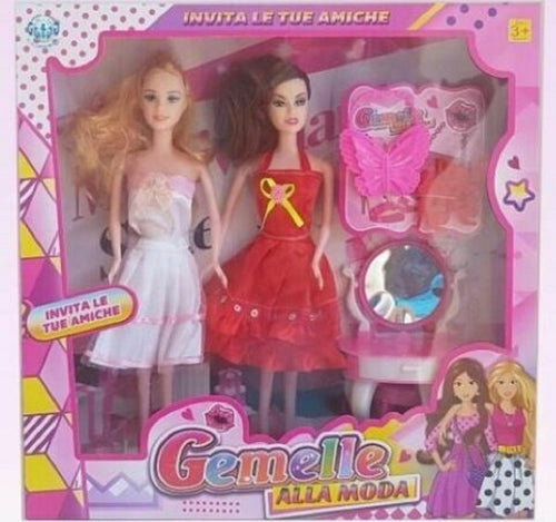 Gemelle-Alla-Moda-Bambole-Con-Accessori-Giocattolo-Gioco-Bambina