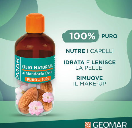 Geomar Olio Puro di Mandorle Dolci 100% Naturale 250ml Olio Idratante Nutriente ed elasticizzante Olio Mille Usi olio Profumeria Chèri - Locri, Commerciovirtuoso.it