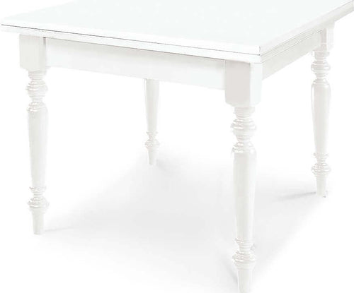 GEORDIE---tavolo-da-pranzo-allungabile-a-libro-in-legno-massello-100x100/200-bianco-gamba-tornita-Bianco-Milani-Home