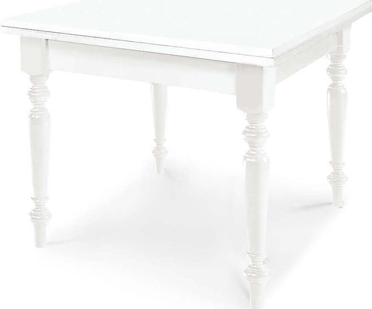 GEORDIE---tavolo-da-pranzo-allungabile-a-libro-in-legno-massello-100x100/200-bianco-gamba-tornita-Bianco-Milani-Home