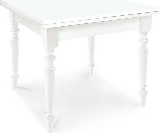 GEORDIE---tavolo-da-pranzo-allungabile-a-libro-in-legno-massello-100x100/200-bianco-gamba-tornita-Bianco-Milani-Home