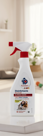 GermoPet Disinfettante Multiuso 2 in 1 Spray e Schiuma elimina odori GERMO disinfettante spray per animali domestici 750ml