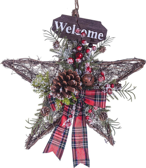 Ghirlanda dietro porta natalizio decorazione con stella scozzese cm 41 h Casa e cucina/Decorazioni per interni/Addobbi e decorazioni per ricorrenze/Decorazioni natalizie/Orpelli e festoni MagiediNatale.it - Altamura, Commerciovirtuoso.it