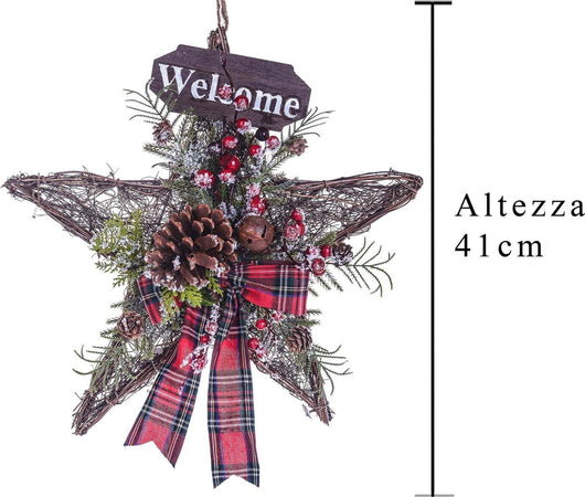 Ghirlanda dietro porta natalizio decorazione con stella scozzese cm 41 h Casa e cucina/Decorazioni per interni/Addobbi e decorazioni per ricorrenze/Decorazioni natalizie/Orpelli e festoni MagiediNatale.it - Altamura, Commerciovirtuoso.it
